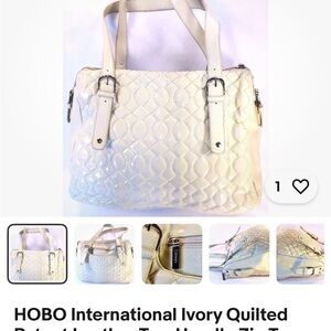 HOBO International Ivory Quilted Patent Leather Two Handle Zip Top Medium Tote